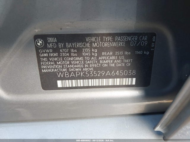 45805052 :رقم المزاد ، WBAPK53529A645038 vin ، 2009 Bmw 328i Xdrive مزاد بيع