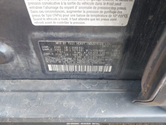 Aukcja sprzedaży 2012 Subaru Outback 2.5i, vin: 4S4BRBAC8C3269378, numer aukcji: 45805062