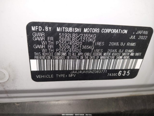 Продажа на аукционе авто 2022 Mitsubishi Outlander Black Edition S-awc/se 2.5 S-awc/se Launch Edition S-awc, vin: JA4J4UA80NZ083771, номер лота: 45805064