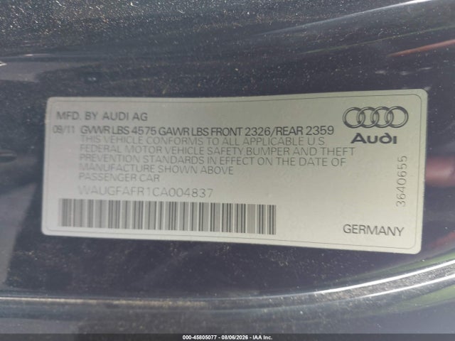 45805077 :رقم المزاد ، WAUGFAFR1CA004837 vin ، 2012 Audi A5 2.0t Premium مزاد بيع