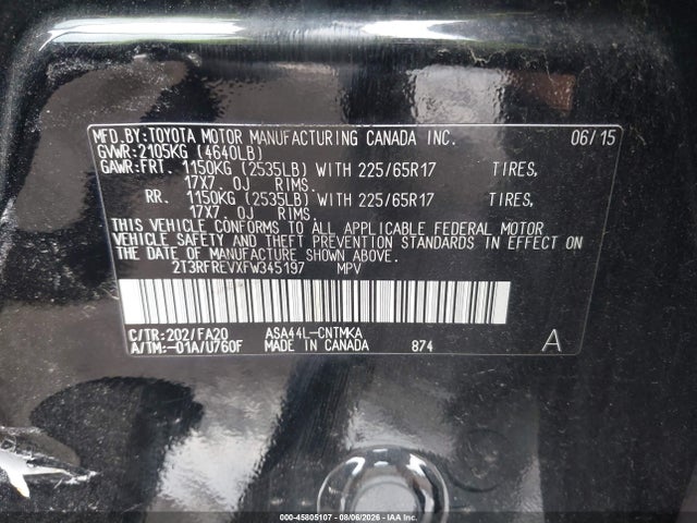 Продаж на аукціоні авто 2015 Toyota Rav4 Xle, vin: 2T3RFREVXFW345197, номер лоту: 45805107