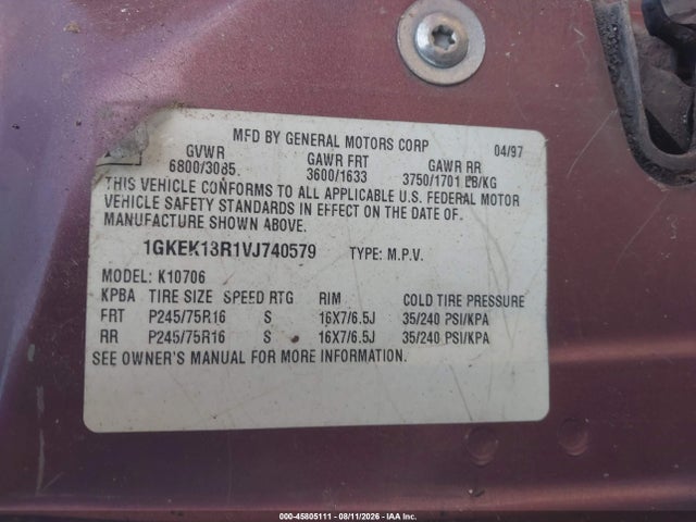 Продажа на аукционе авто 1997 Gmc Yukon Slt Cmi, vin: 1GKEK13R1VJ740579, номер лота: 45805111