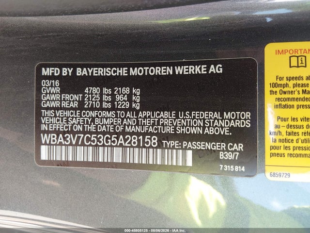 Продаж на аукціоні авто 2016 Bmw 428i, vin: WBA3V7C53G5A28158, номер лоту: 45805125