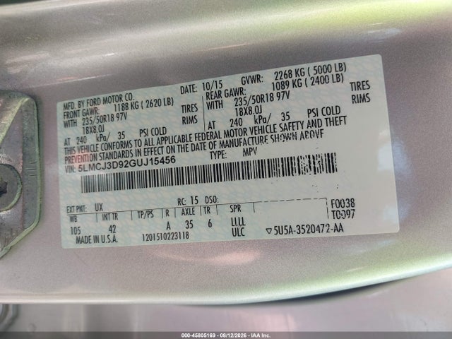 Lincoln Mkc Reserve 2016 5LMCJ3D92GUJ15456 Image 9