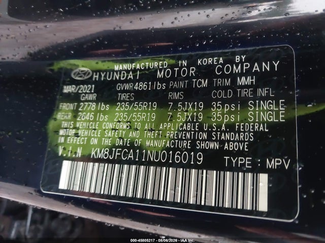 Продаж на аукціоні авто 2022 Hyundai Tucson Hybrid Sel Convenience, vin: KM8JFCA11NU016019, номер лоту: 45805217