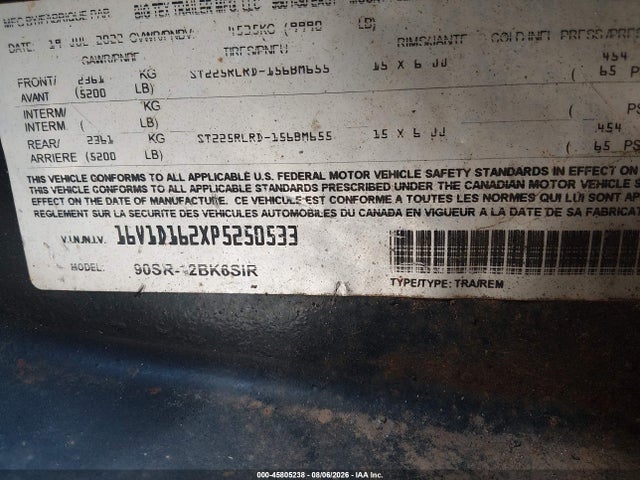 45805238 :رقم المزاد ، 16V1D162XP5250533 vin ، 2023 Big Tex Trailer Co Inc Dump Trailer مزاد بيع