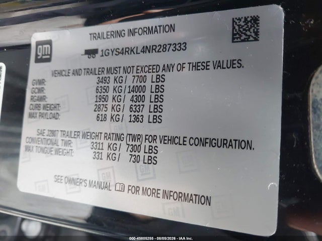 2022 Cadillac Escalade Esv 4wd Sport Platinum მანქანა იყიდება აუქციონზე, vin: 1GYS4RKL4NR287333, აუქციონის ნომერი: 45805255