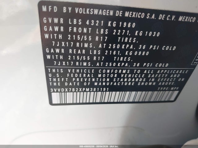3VVDX7B2XPM381191 Volkswagen Taos 1.5t S