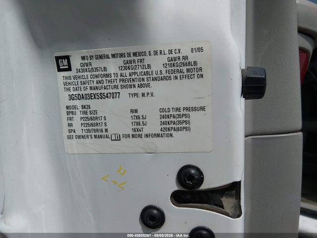 45805261 :رقم المزاد ، 3G5DA03EX5S547077 vin ، 2005 Buick Rendezvous Cx مزاد بيع