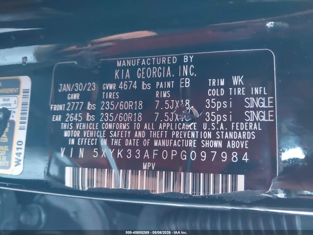 Aukcja sprzedaży 2023 Kia Sportage Ex, vin: 5XYK33AF0PG097984, numer aukcji: 45805269