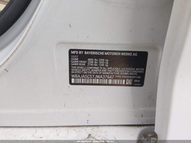 Aukcja sprzedaży 2018 Bmw 530i, vin: WBAJA5C57JWA37647, numer aukcji: 45805316