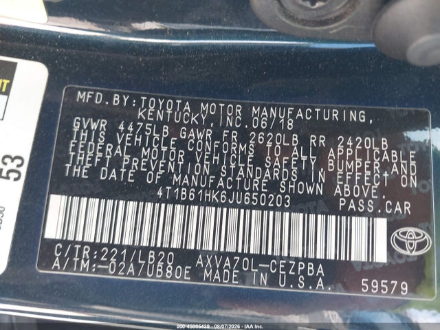 Продажа на аукционе авто 2018 Toyota Camry Xse, vin: 4T1B61HK6JU650203, номер лота: 45805439