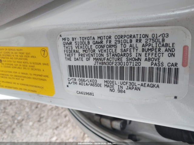 Продаж на аукціоні авто 2003 Lexus Ls 430, vin: JTHBN30F230107120, номер лоту: 45805454