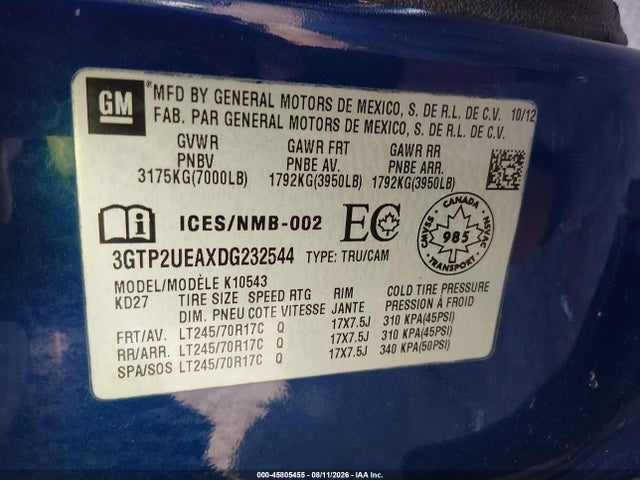 Продаж на аукціоні авто 2013 Gmc Sierra 1500 Sl, vin: 3GTP2UEAXDG232544, номер лоту: 45805455