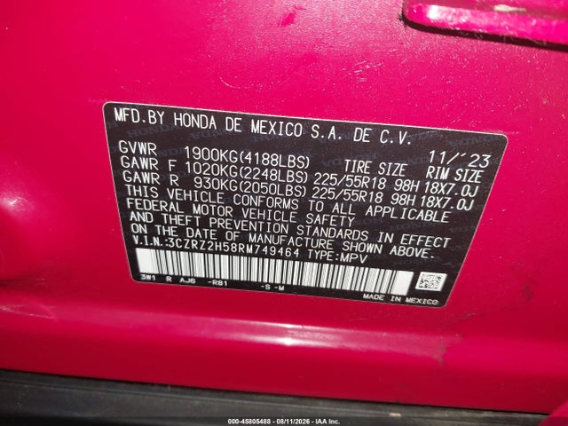 Продажа на аукционе авто 2024 Honda Hr-v Awd Sport/awd Sport W/o Bsi, vin: 3CZRZ2H58RM749464, номер лота: 45805488