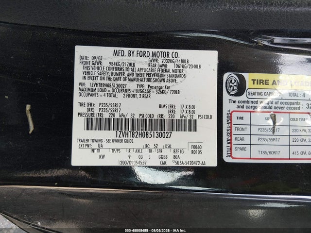 Продаж на аукціоні авто 2008 Ford Mustang Gt Deluxe/gt Premium, vin: 1ZVHT82H085130027, номер лоту: 45805489