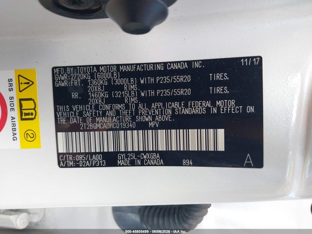 45805499 :رقم المزاد ، 2T2BGMCA0HC019340 vin ، 2017 Lexus Rx 450h مزاد بيع