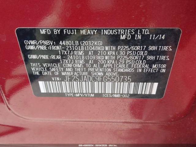 Subaru Forester 2.5i Premium 2015 JF2SJADC9FG550735 Image 9