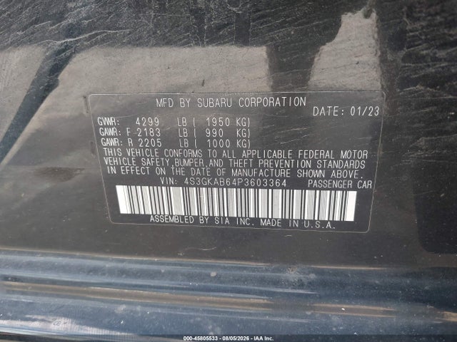 Aukcja sprzedaży 2023 Subaru Impreza Base, vin: 4S3GKAB64P3603364, numer aukcji: 45805533