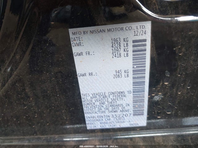 Продажа на аукционе авто 2025 Nissan Altima Sv Fwd, vin: 1N4BL4DV3SN352207, номер лота: 45805551
