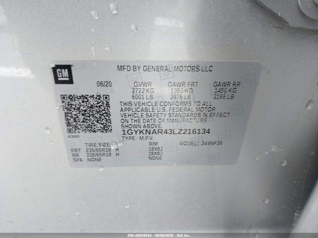 Продаж на аукціоні авто 2020 Cadillac Xt5 Fwd Luxury, vin: 1GYKNAR43LZ216134, номер лоту: 45805554
