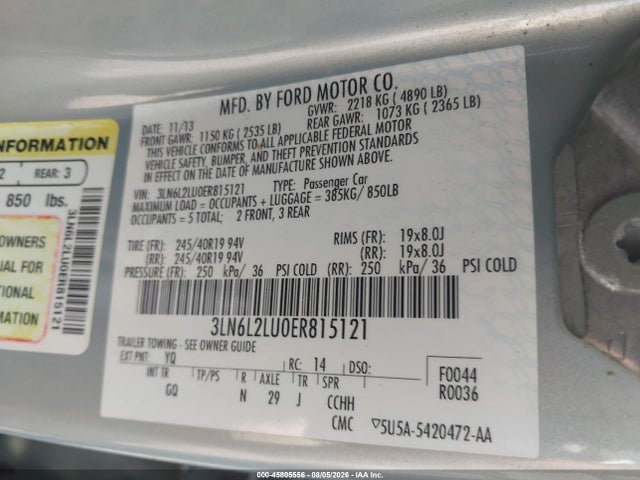 Продаж на аукціоні авто 2014 Lincoln Mkz Hybrid, vin: 3LN6L2LU0ER815121, номер лоту: 45805556