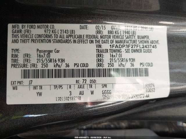 1FADP3F27FL243745 Ford FOCUS SE