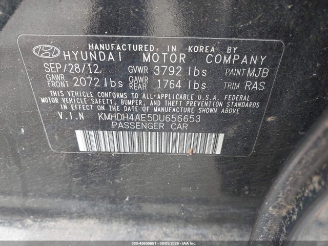 Aukcja sprzedaży 2013 Hyundai Elantra Gls, vin: KMHDH4AE5DU656653, numer aukcji: 45805651