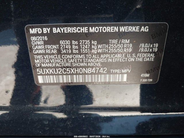 Aukcja sprzedaży 2017 Bmw X6 Xdrive35i, vin: 5UXKU2C5XH0N84742, numer aukcji: 45805653