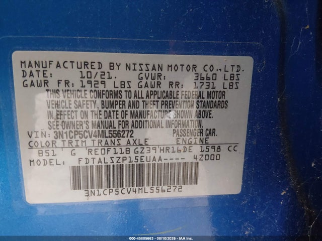 3N1CP5CV4ML556272 Nissan Kicks Sv Xtronic Cvt