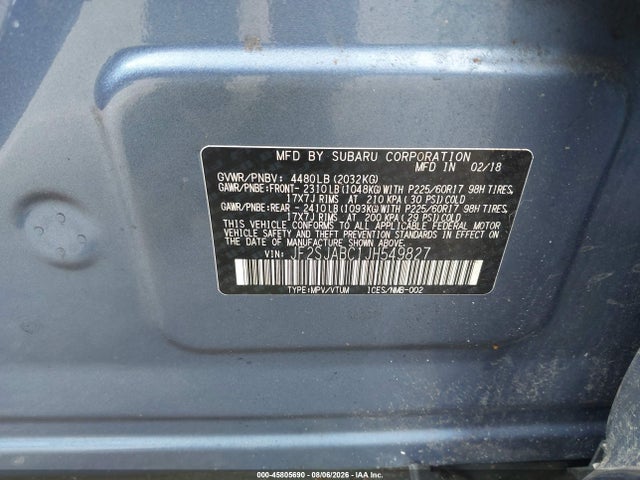 Продаж на аукціоні авто 2018 Subaru Forester 2.5i, vin: JF2SJABC1JH549827, номер лоту: 45805690