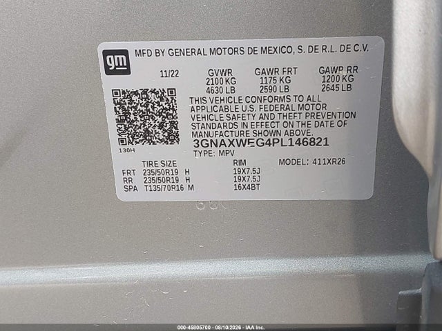 Aukcja sprzedaży 2023 Chevrolet Equinox Awd Rs, vin: 3GNAXWEG4PL146821, numer aukcji: 45805700