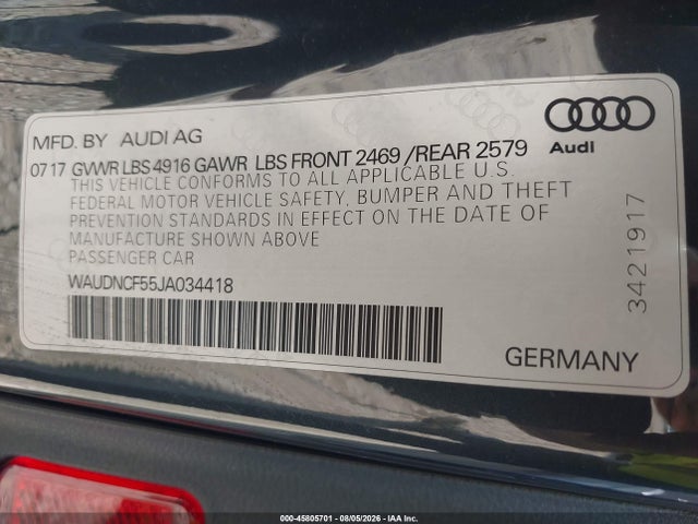 Продажа на аукционе авто 2018 Audi A5 2.0t Premium, vin: WAUDNCF55JA034418, номер лота: 45805701