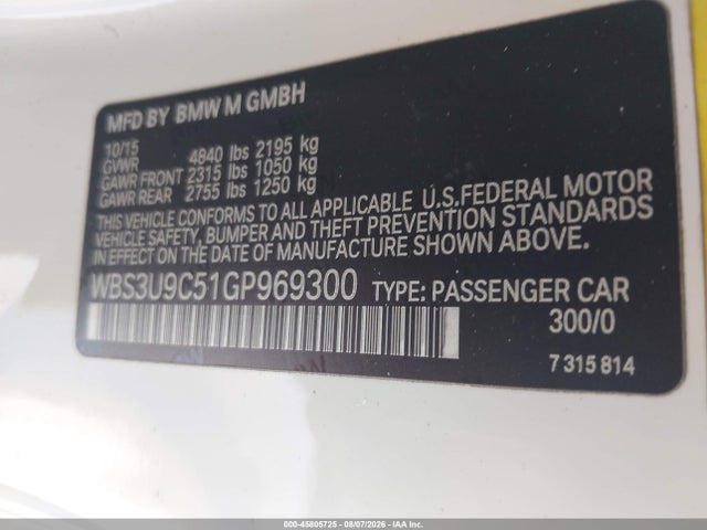 Auction sale of the 2016 Bmw M4, vin: WBS3U9C51GP969300, lot number: 45805725