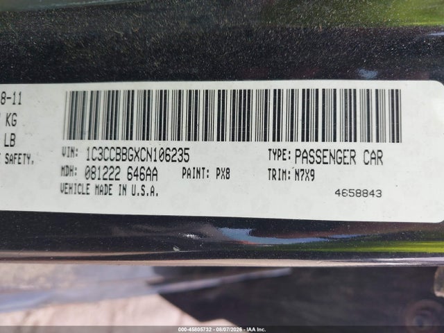 Aukcja sprzedaży 2012 Chrysler 200 Touring, vin: 1C3CCBBGXCN106235, numer aukcji: 45805732