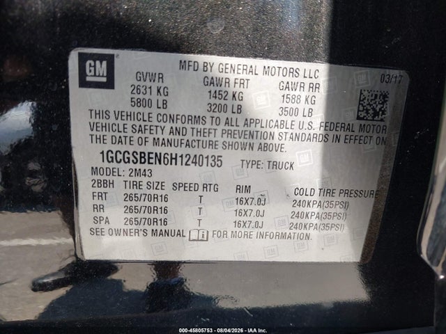 1GCGSBEN6H1240135 Chevrolet Colorado 2wd Wt