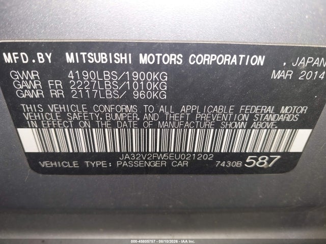 2014 Mitsubishi Lancer Se მანქანა იყიდება აუქციონზე, vin: JA32V2FW5EU021202, აუქციონის ნომერი: 45805757
