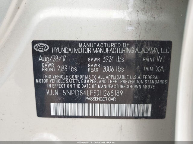 Aukcja sprzedaży 2018 Hyundai Elantra Sel, vin: 5NPD84LF5JH268189, numer aukcji: 45805775