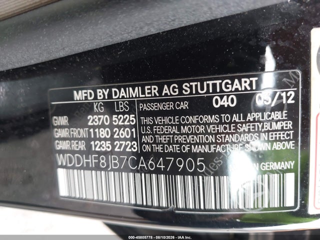45805778 :رقم المزاد ، WDDHF8JB7CA647905 vin ، 2012 Mercedes-benz E 350 4matic مزاد بيع