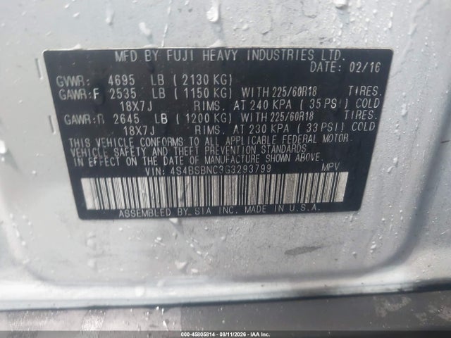 Продажа на аукционе авто 2016 Subaru Outback 2.5i Limited, vin: 4S4BSBNC3G3293799, номер лота: 45805814