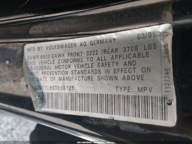 2005 Volkswagen Touareg V8 მანქანა იყიდება აუქციონზე, vin: WVGZM77L65D068125, აუქციონის ნომერი: 45805845