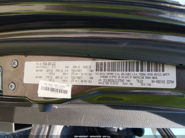 Продажа на аукционе авто 2018 Ram 1500 Tradesman  4x2 8' Box, vin: 3C6JR6DG0JG137545, номер лота: 45805847
