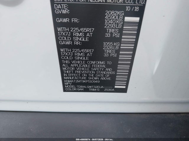 Продаж на аукціоні авто 2019 Nissan Rogue Sv, vin: KNMAT2MT9KP510949, номер лоту: 45805874
