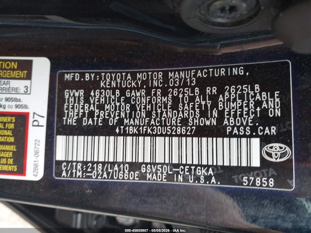 Продажа на аукционе авто 2013 Toyota Camry Xle V6, vin: 4T1BK1FK3DU528627, номер лота: 45805907