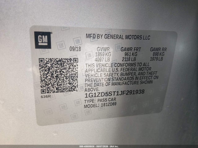 Chevrolet MALIBU LT 2018 1G1ZD5ST1JF291938 Image 9