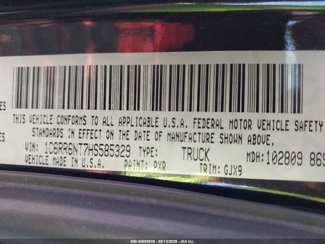 Продаж на аукціоні авто 2017 Ram 1500 Laramie  4x2 5'7 Box, vin: 1C6RR6NT7HS585329, номер лоту: 45805939