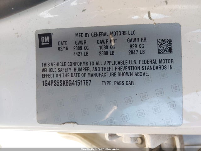 45805942 :رقم المزاد ، 1G4PS5SK8G4151767 vin ، 2016 Buick Verano Leather Group مزاد بيع