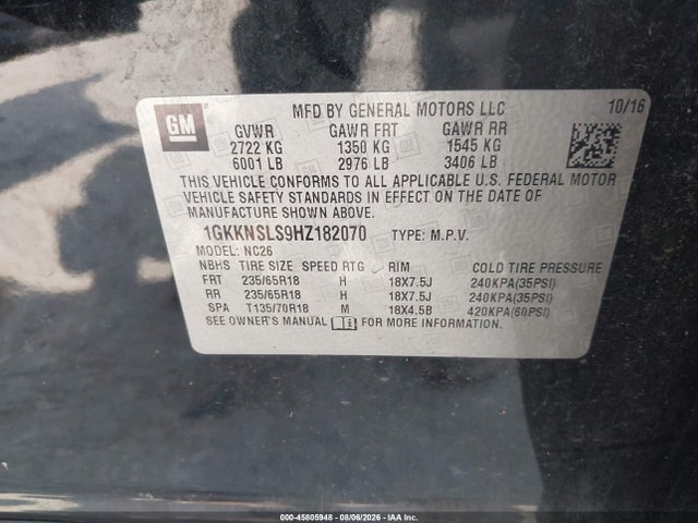 Продаж на аукціоні авто 2017 Gmc Acadia Sle-2, vin: 1GKKNSLS9HZ182070, номер лоту: 45805948