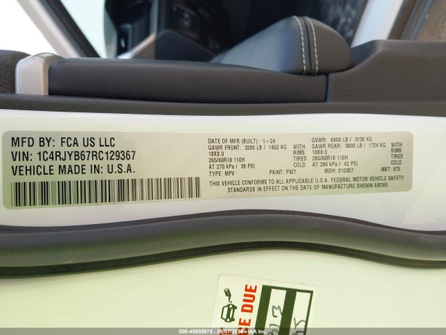 Aukcja sprzedaży 2024 Jeep Grand Cherokee 4xe, vin: 1C4RJYB67RC129367, numer aukcji: 45805975