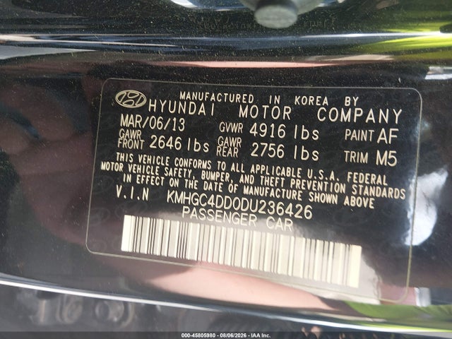 Aukcja sprzedaży 2013 Hyundai Genesis 3.8, vin: KMHGC4DD0DU236426, numer aukcji: 45805980
